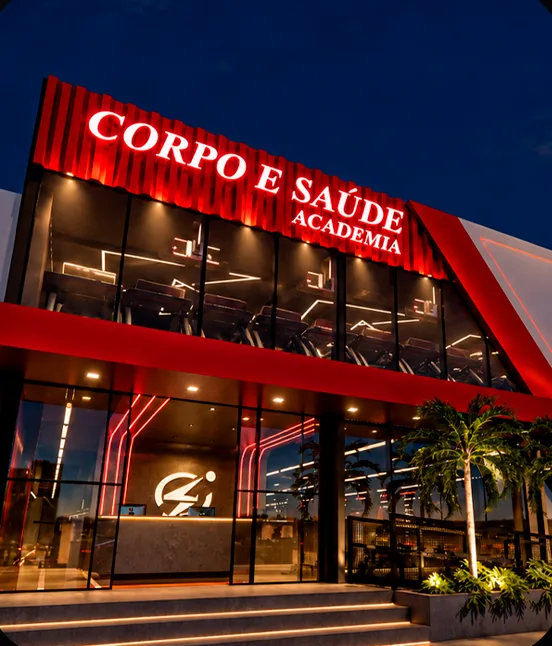 Fachada da Academia Corpo e Saúde à noite